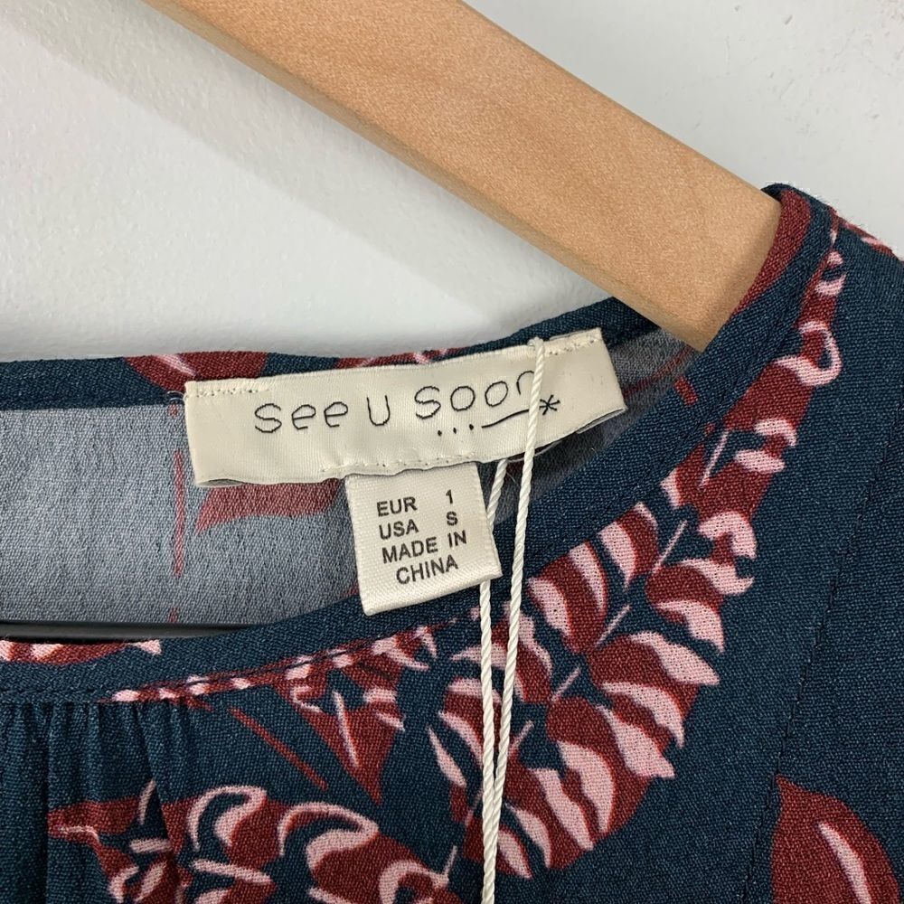 See U Soon Navy/Red Pattern Blouse S NWT - Picture 2 of 9